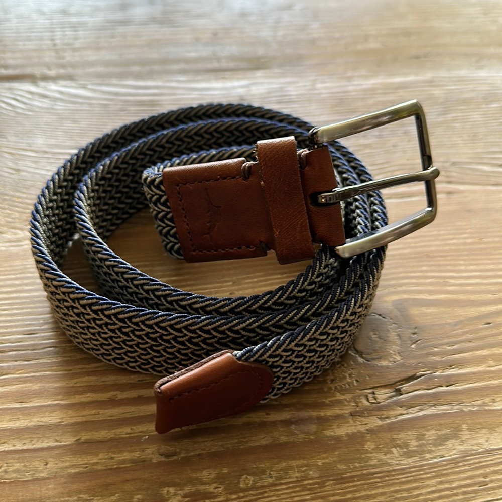 Tommy Bahama Classic Leather Brown Stretch Braided Woven Belt S/M